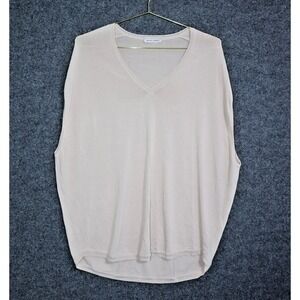 Bruno Manetti Shirt Women M Beige Sheer Sleeveless V Neck Tunic Oversized‎ EUC